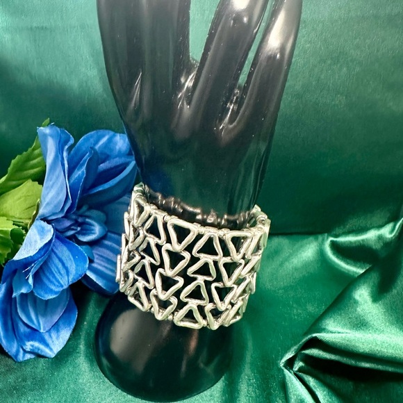 Wide Silver Plated Geometric Triangle Boho Cuff Bracelet | Handmade NWT - Picture 1 of 14